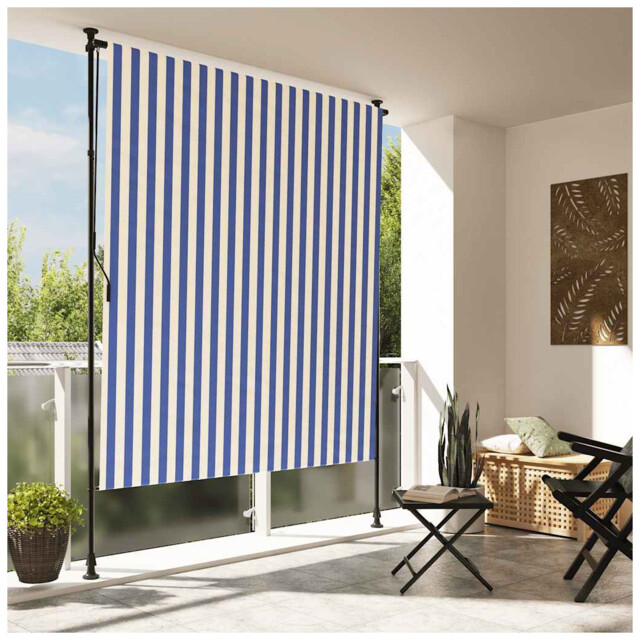Outdoor Roller Blind Blue White 150x270cm Polyester Pu Coated Steel