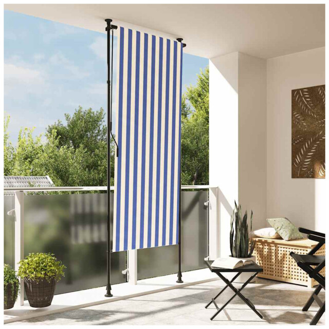 Outdoor Roller Blind Blue & White 100x270cm Pu Coated Polyester Steel