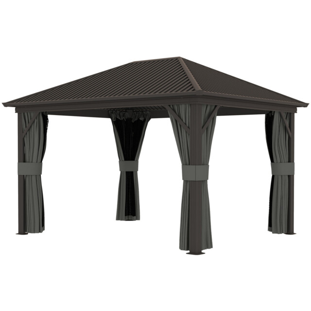 Outsunny 3.6 X 3(m) Metal Garden Hardtop Gazebo With Screened Curtain