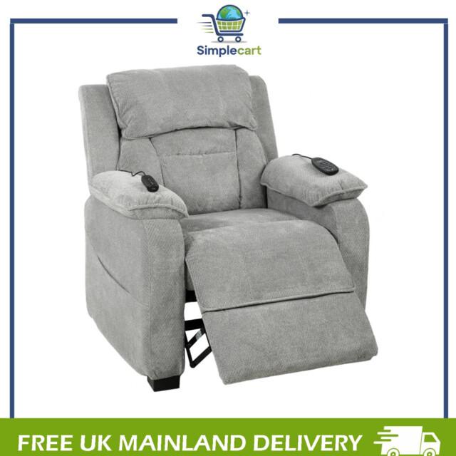 Power Recliner Chair With Massage And Heat, Spring Seat, Light Grey