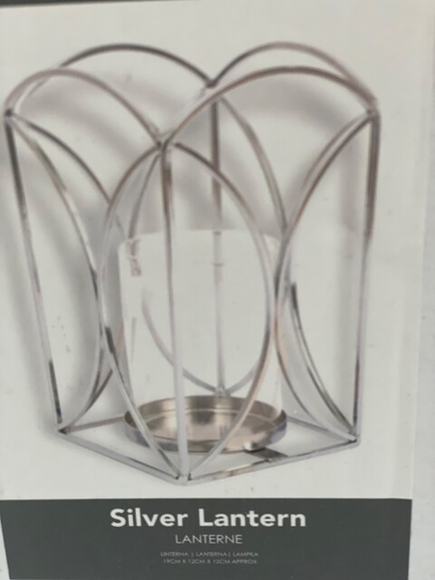 Sil Silver Lantern X 2 Size 19 X 12 X 12cm Silver & Glass Candle