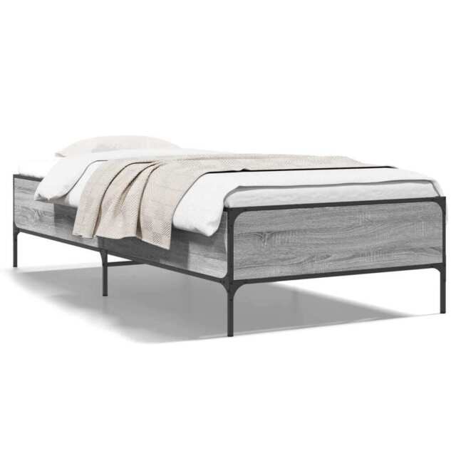 Bed Frame Grey Sonoma 90x200 Cm Engineered Wood And Metal Vidaxl
