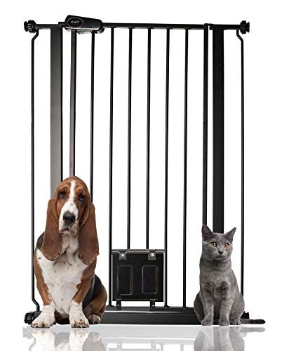 Tall Pet Safety Gate With Lockable Cat Flap 104cm High 75-84cm Wide