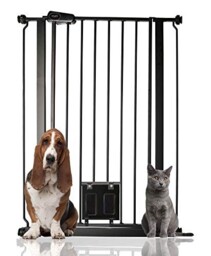 Tall Pet Safety Gate With Lockable Cat Flap 104cm High 75-84cm Wide