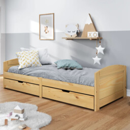 Day Bed 90x200 Brown Solid Pinewood Storage 2 Drawers Slatted