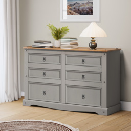 Corona Chest Of Drawers 3+3 6 Drawer Low Wide Grey Sideboard Solid