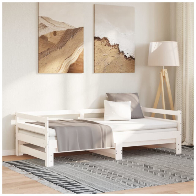Day Bed Solid Pinewood White 80x200cm Pull-out Trundle Frame No