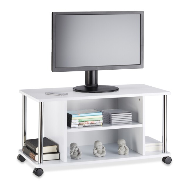 White Tv Stand Modern Entertainment Table 3 Tiers Castor Wheels White