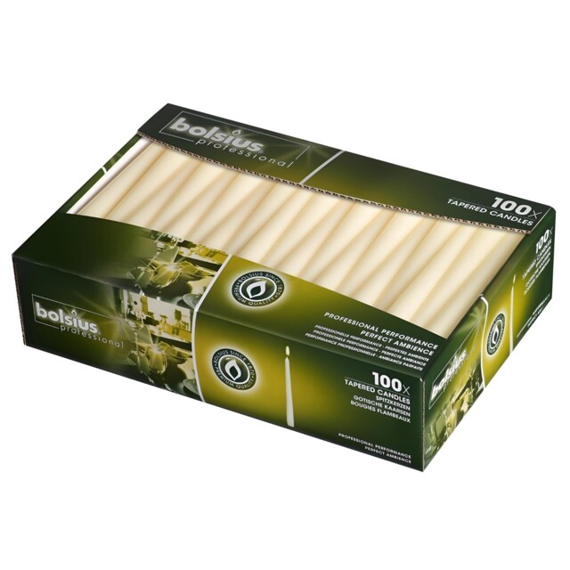 Bolsius Tapered Candles Ivory 100 Pack 10 Inch Dinner Candle 7h Burn