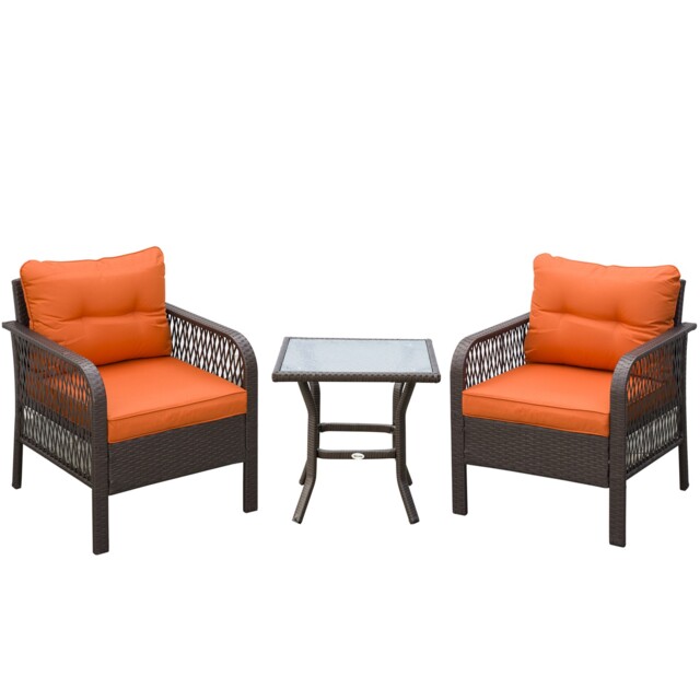 Outsunny 3 Pieces Rattan Bistro Set With Tempered Glass Table Orange