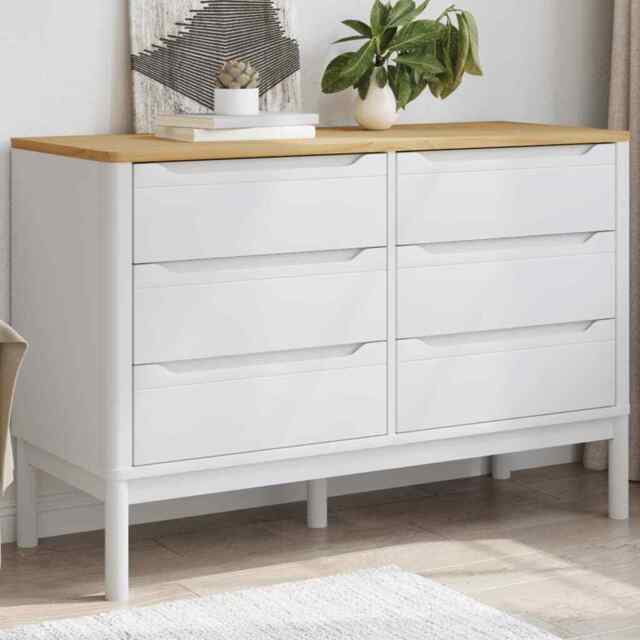 Chest Of Drawers Floro White Solid Wood Pine Vidaxl