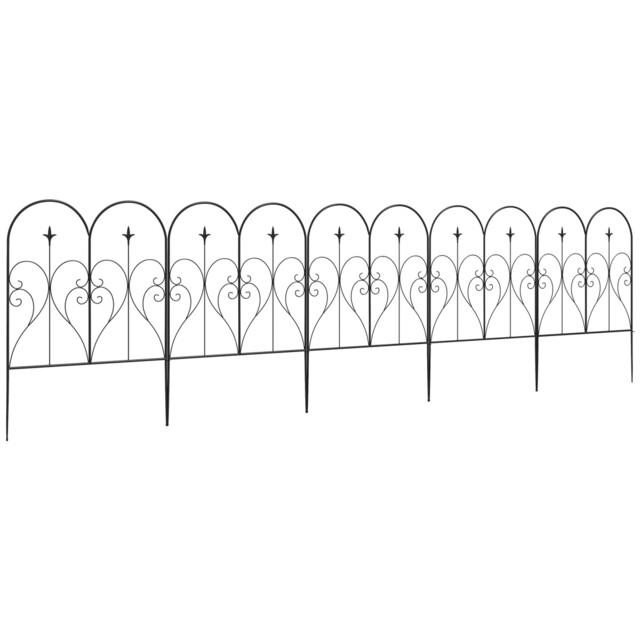 Garden Fence Metal Black 305x81cm Decorative Heart Scrollwork 5pcs