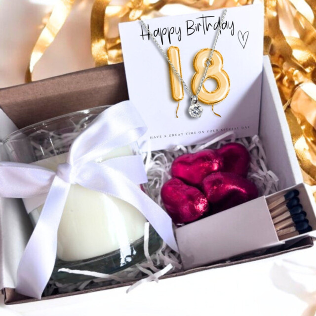 Gift Hamper Small 18th Birthday Gold Linen Candle Sterling Silver Cz