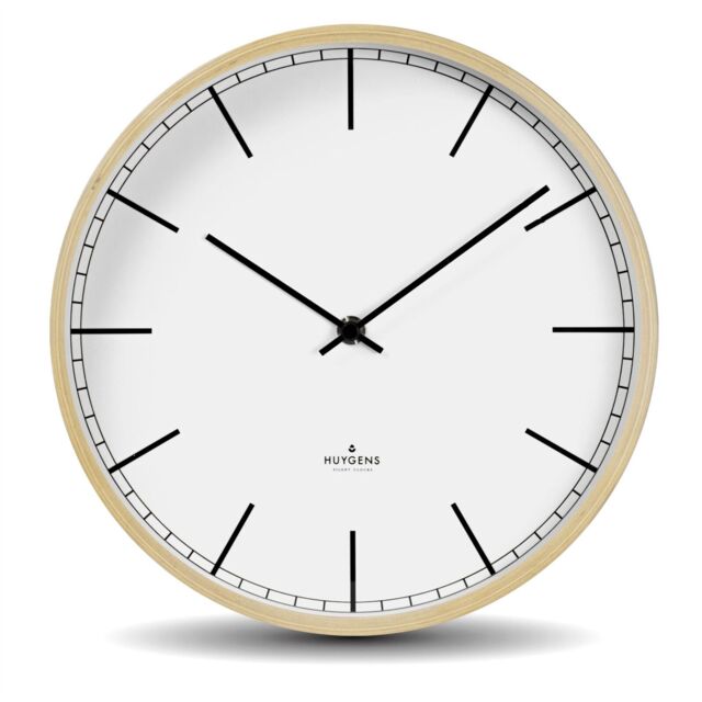 Huygens Wood White Arabic / White Index Wood Framed Wall Clock Silent