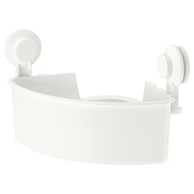 Ikea Tisken White Corner Shelf Unit With Suction Cup For Bathroom And