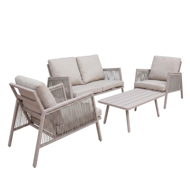 Garden Sofa, Chairs & Table 4 Piece Set, Aluminium, Fusion - Light