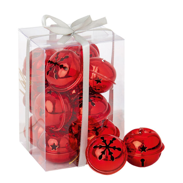 Christmas Jingle Bell Baubles Tree Decoration 12 Pack Snowflake 40mm -