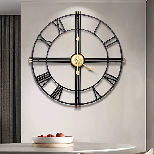 Vintage Large Metal Wall Clock,round Clock With Skeleton Roman