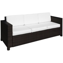 3-seater Rattan Sofa Brown 185x70x80cm Wicker Metal Frame Outdoor