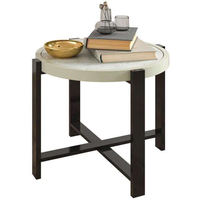 Outsunny Round Small Garden Table With Faux Marble Glass Top, Light