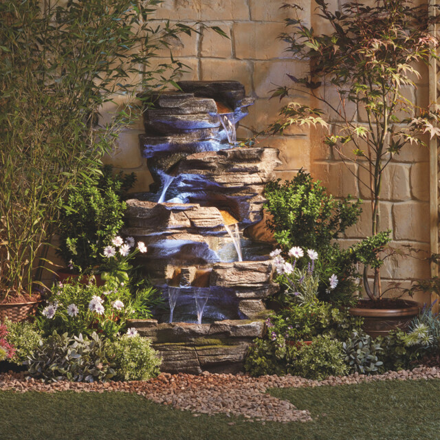 Cascading Rock Pool Water Feature Led Garden Waterfall Fountain
