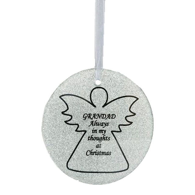 Silver Glittery Glass Memorial Angel Christmas Tree Hanger - Grandad