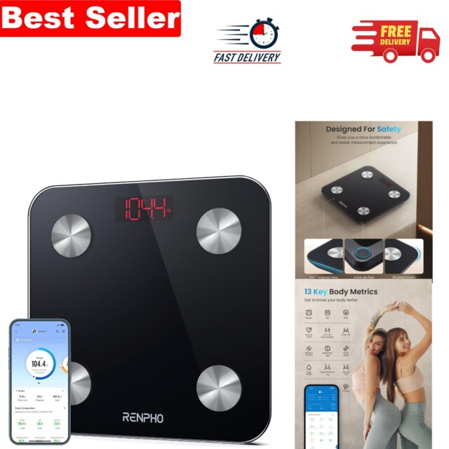 Smart Bluetooth Body Fat Scales - 180kg Capacity, App Sync For