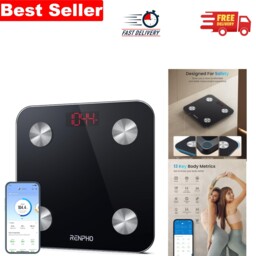 Smart Bluetooth Body Fat Scales - 180kg Capacity, App Sync For