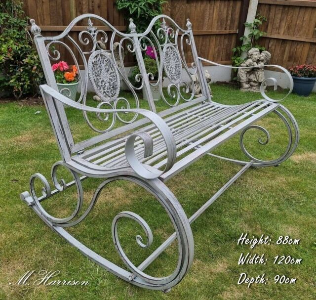 Two Seater Garden Rocking Bench Chair Vintage Metal Antique Patio Seat