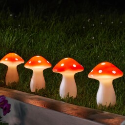 Smart Solar Mushroom Stake Lights Outdoor Garden Lighting Set Of 4