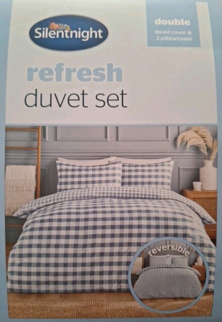 Silentnight Refresh Double Duvet Set Reversible Blue Check
