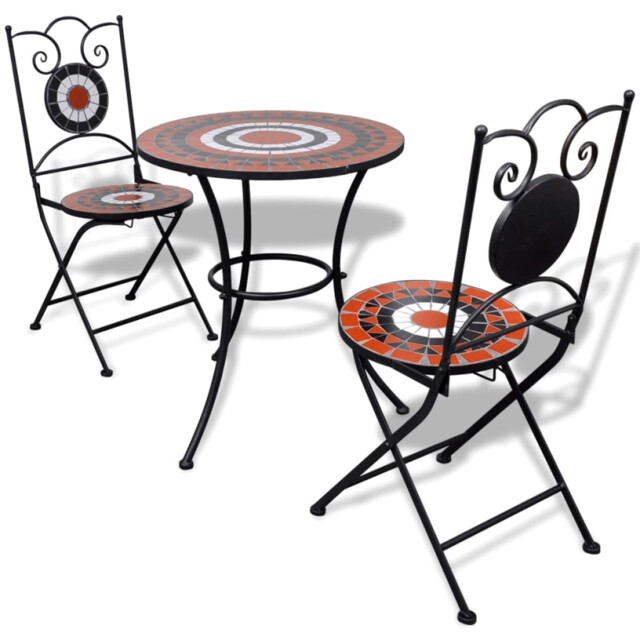 Bistro Set 3pc Mosaic Ceramic Tile Table 60x70cm & Terracotta White