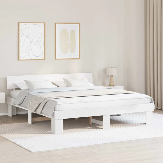 Bed Frame With Headboard White 200 X 200 Cm Solid Pine Wood Vidaxl