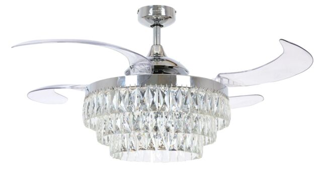 Retractable Blade Ceiling Fan Light With Remote Fanaway Veil Chrome