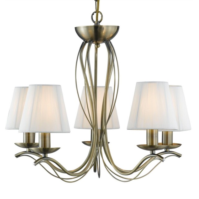 5 Lights Antique Brass Finish Ceiling Fitting Pendant Light With Cream