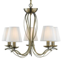 5 Lights Antique Brass Finish Ceiling Fitting Pendant Light With Cream