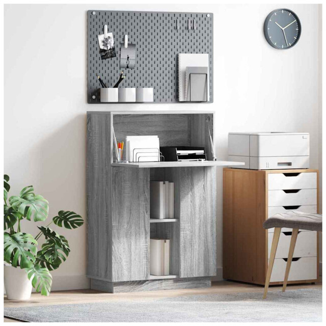 Writing Desk Grey Sonoma 71.5x31.5x106.5cm Engineered Wood 3-door