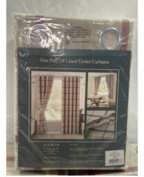"Home Curtains Hudson Check Lined Eyelet Ring Curtains 65”x 90"""