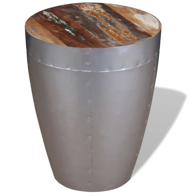 Aviator Sitting Stool Drum Side End Accent Table Solid Reclaimed Wood