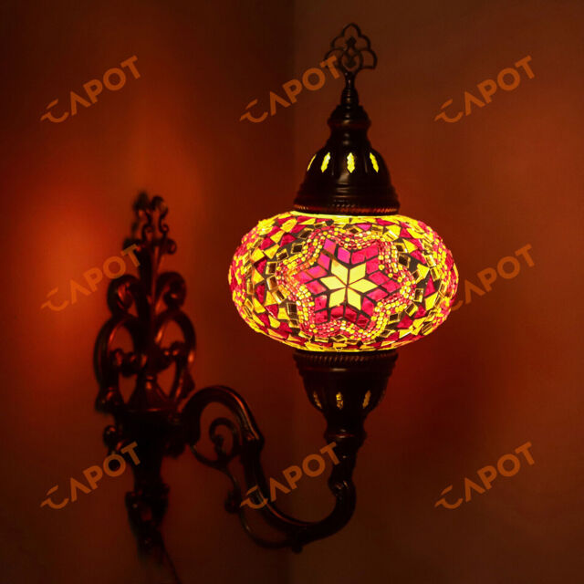 Turkish Moroccan Handmade Glass Mosaic Tiffany Style Wall Sconce Lamp