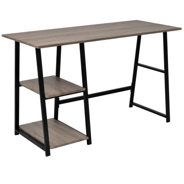 Computer Desk Grey & Oak 120x50x73cm Mdf Metal A-frame 2-tier Shelf