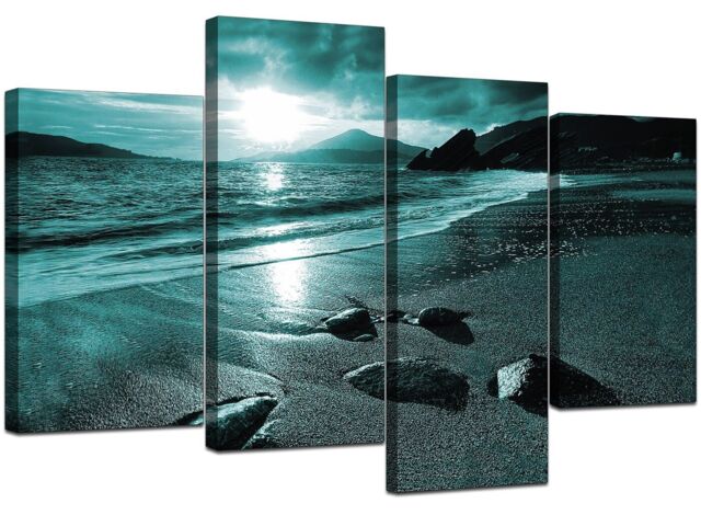 Large Teal Landscape Canvas Wall Art Pictures Xl 130cm Prints Set 4079