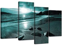 Large Teal Landscape Canvas Wall Art Pictures Xl 130cm Prints Set 4079
