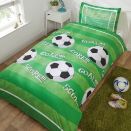 Goal Score Football Single Duvet Cover Set Green Pitch Boys Bedding