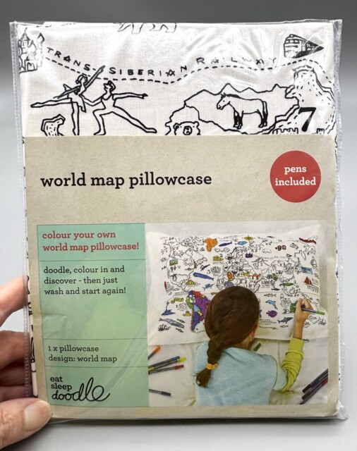 Eat Sleep Doodle World Map Pillowcase With Wash Out Pens 100% Cotton
