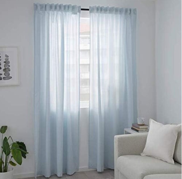 "Ikea Light Blue Hannalill Cotton Curtains, 1 Pair 57x98"" / 145x250cm -"