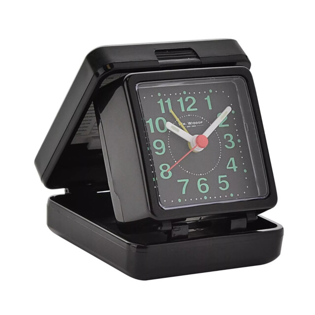 Wm Widdop Quartz Travel Alarm Clock - Black Case/dial