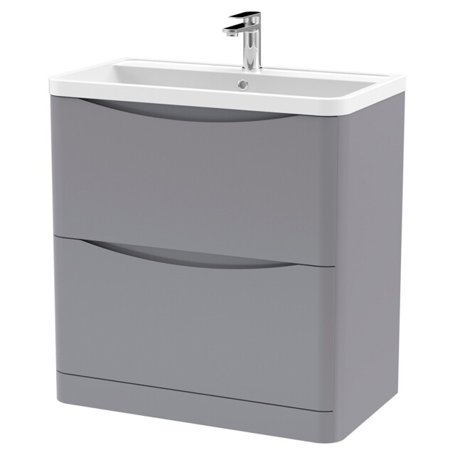Nuie Lunar Satin Grey 800mm 2 Drawer Vanity Unit And Polymarble Basin