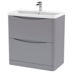 Nuie Lunar Satin Grey 800mm 2 Drawer Vanity Unit And Polymarble Basin