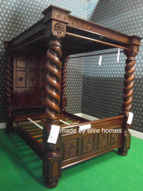 19cm Thick Columns 100% Solid Mahogany Four Poster Impressive Bed